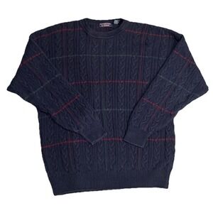 Roundtree & Yorke Sweater Men M Medium Blue Cable Knit Crew Neck Pullover Jumper